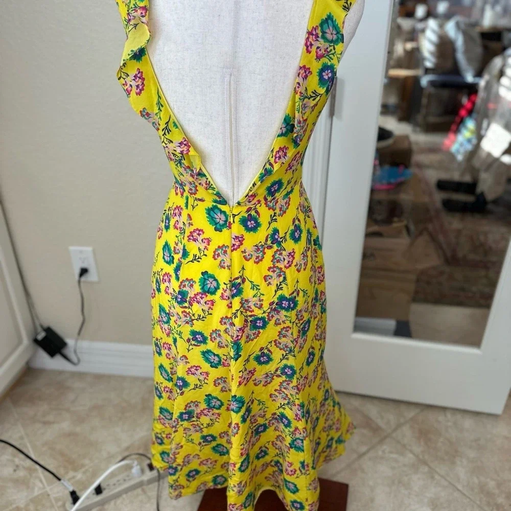 Saloni size 4 Holly ruffled trim silk floral midi dress‎ NWOT